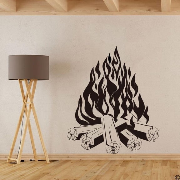 Modern Nordic Bonfire Campfire Camping Fire Fireplace Wall Sticker Entryway Living Room Fire Place Wall Decal Bedroom Vinyl 45cmx38cm