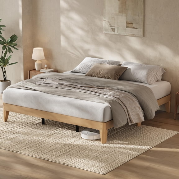 Modern Nordic Platform Bed Frame, Sturdy Wood, 11.8 Inch Height, Sturdy Wooden Slats, 7.5 Inch Underbed Storage, Noise-Free, Easy Assembly, No Box Spring Needed