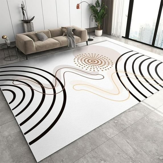Modern Nordic Style Area Rug with Abstract Rainbow Stripes Easy Clean Carpet, Machine Washable Rug Soft Comfortable with Non-Slip for Living Room Office Dining Room Hallway 3x4ft