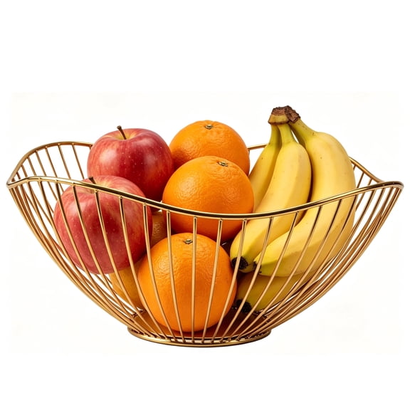 Metal Wire Fruit Bowl, Geometric Heavy Duty Basket for Kitchen Counter, Fruit Basket