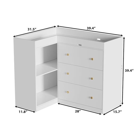 Modern Nursery Changing Table Dresser with 5 Drawers and Storage Racks, White Multi-Functional Diaper Station for Room