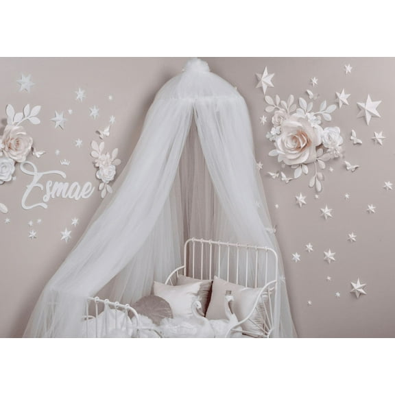 Modern Nursery Kids Bed Canopy - Baby Crib Bed Mosquito net Reading Nook - Princess House Castle Bed Hanging Sheer Canopy 10 Layers white sheer