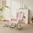 thumbnail image 1 of Modern Nursery Rocking Chair, Faux Fur Fabric Upholstered Glider Rocker with Solid Wood Legs and High Backrest, Comfy Nap Armchair for Bedroom, Living Room, Office, Pink, 1 of 9