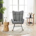 thumbnail image 1 of Modern Nursery Rocking Chair with High Wing Backrest, Glider Rocker with Iron Frame and Wood Base, Accent Armchair for Living Room, Reading Room, Bedroom, Blue, 1 of 7