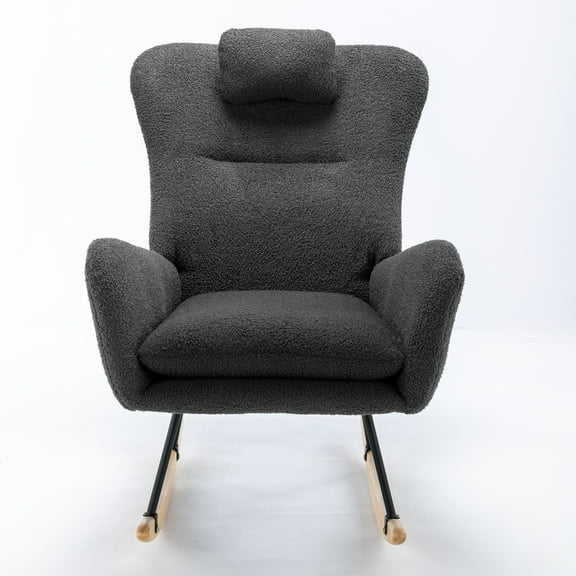 Modern Nursery Rocking Chair Upholstered Teddy Glider Accent Armchair With Pocket High Backrest Comfy Side Chair For Living Room
