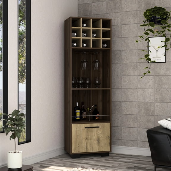 Modern Oak Bar Cabinet With Shelves And Wine Rack For Dining Home Side Storage Options