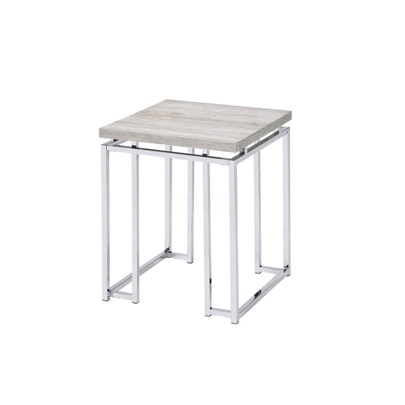 Modern Oak End Table with Chrome Metal Base, Small Nightstand for Living Room, Sofa Side Table with Sleek Design and Durable Synthetic Wood Top