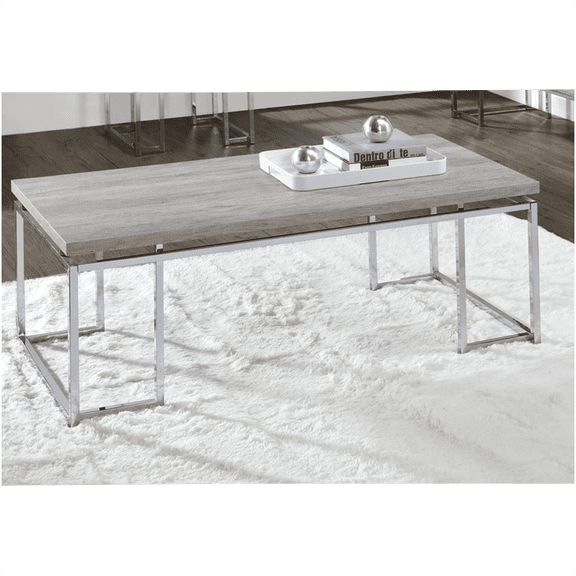 Modern Oak Finish Chrome Coffee Table with Sleek Rectangular Design for Living Room