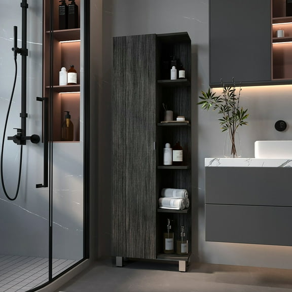 Modern Oak Linen Cabinet For Bathroom And Closet Storage Finish With Rectangular Design Various Spaces