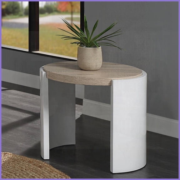 Modern Oak Top Coffee Table with White High Gloss Finish – Easy-Clean, Durable for Living Room