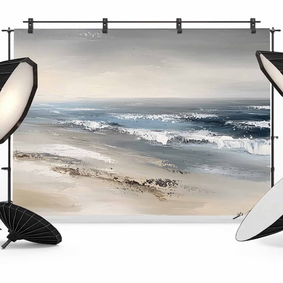 Modern Ocean Beach Wave Backdrop for Photography, Abstract Oil Painting Style Photo Backdrop Portrait Background Party Banner Photo Backgrounds for Studio Booth Props, 7x5ft