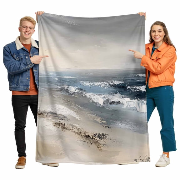 Modern Ocean Beach Wave Flannel Blanket for Bed,Travel and Camping, Abstract Oil Painting Style Super Soft Cozy Blanket for All Seasons 50"x60"