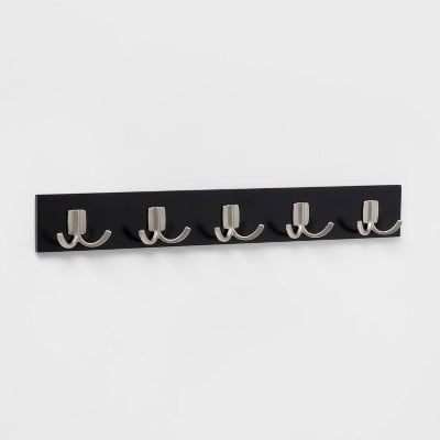 Modern Octopus 5 Rail Nickel Hooks Black - Wall Mounted Decorative Hook Rack, Coat Rack, 22.5" Length