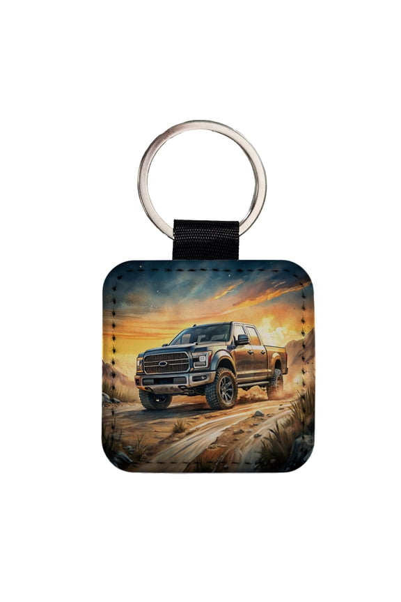 Modern Off-Road Truck Art Faux Leather Square Keychain