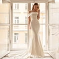 thumbnail image 1 of Modern Off The Shoulder Sheath/Mermaid Wedding Dresses Back Big Bow Long Train Custom Made 2025 Rode De Morrie, 1 of 4