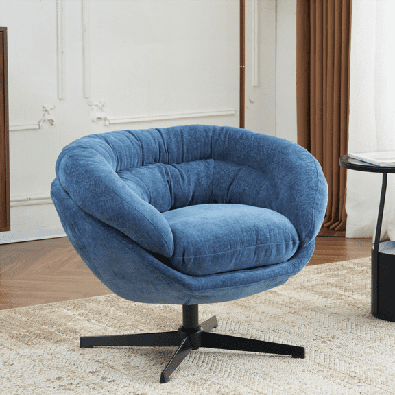 Modern Office Chair - 1-Piece with Black Metal Base & Removable Cushion (Navy Blue)