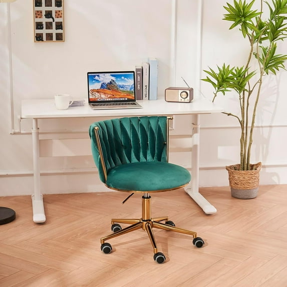 Modern Office Chair, Height Adjustable Comfy Computer Chair with Wheels, Lounge Swivel Rolling Chair Capacity 250 Lbs, Ergonomic Reading Chair for Living Room, Easy Assembly, Green Accent Chair