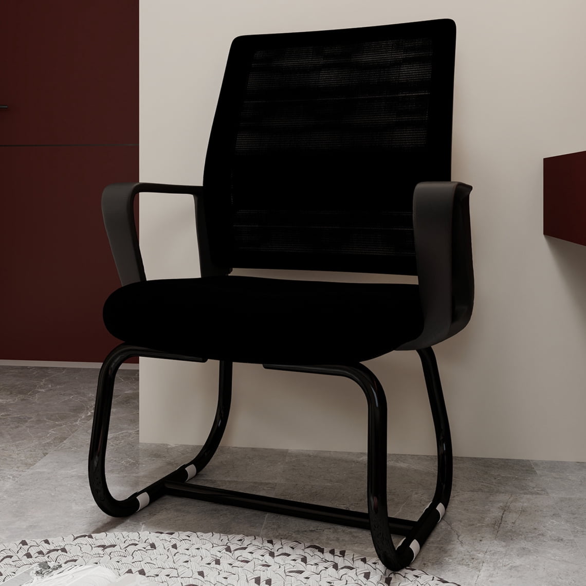 Modern Office Chair No Wheels, Ergonomic Study Chair with Handrail and Steel Legs, Comfy Home Office Desk Chairs with Ultra Thick Cushion, Black