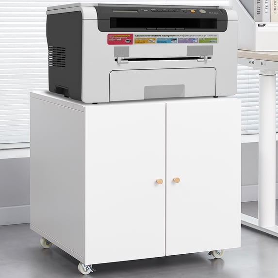 Modern Office Copier Cabinet w/Aluminum Alloy Handle & 360 ° Universal Wheel, Mobile Lateral Filing Cabinets w/2 Doors, Rolling Printer Stand for Conference Rooms, Offices
