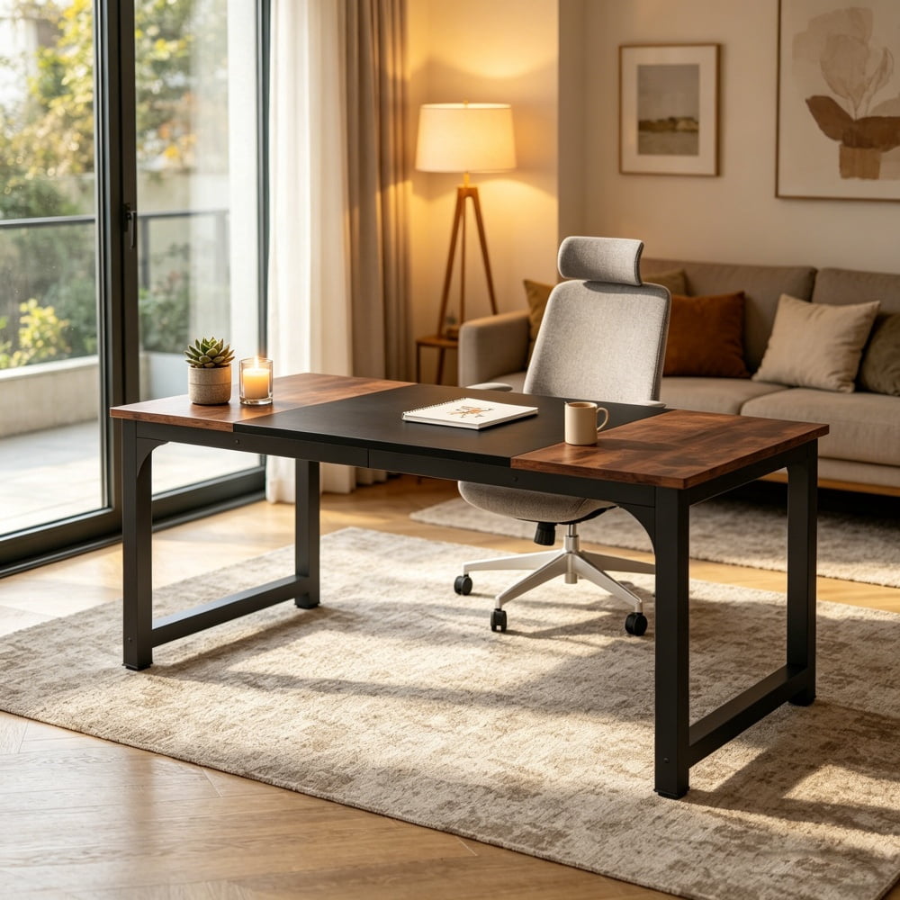 Modern Office Desk, Sturdy Metal Frame Computer Desk, Simple Writing Workstation, Spacious Desktop Multipurpose Study Laptop Table for Home Office, Bedroom, Study Room