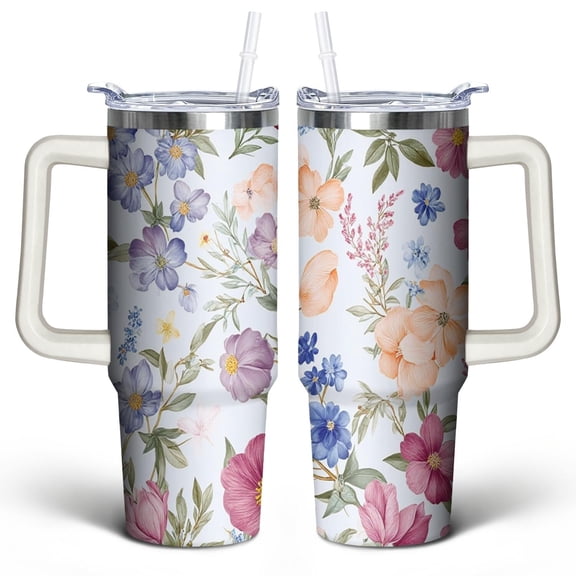 Modern Oil Painting 30 Oz Tumbler with Handle Lid and Straw, Stainless Steel Double Walled Vacuum Insulated Cup, Cute Birthday Gifts Tumbler for Women Men Friends