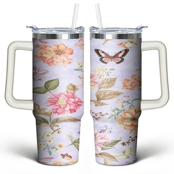 Modern Oil Painting 30 Oz Tumbler with Handle Lid and Straw, Stainless Steel Double Walled Vacuum Insulated Cup, Cute Birthday Gifts Tumbler for Women Men Friends