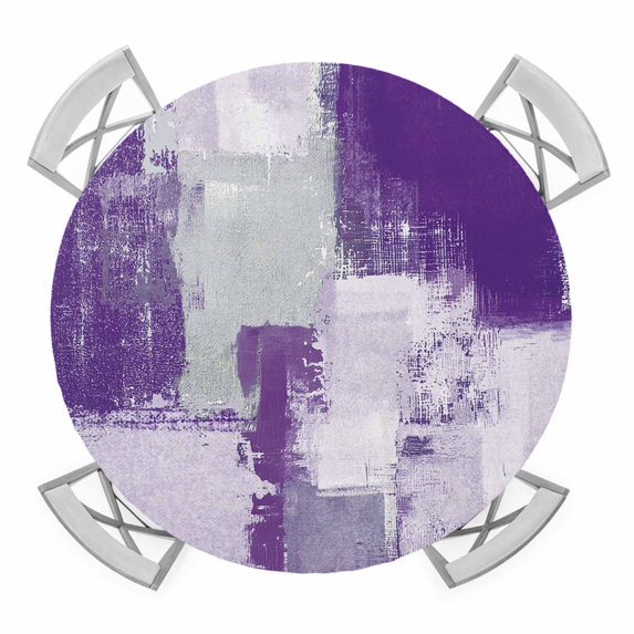 Modern Oil Painting Round Tablecloth for 36-44 Inch Tables,Fitted Table Cover with Elastic Edge,Purple Grey Abstract Graffiti Art Waterproof Outdoor Table Cloth Protector for Patio Garden Dinner