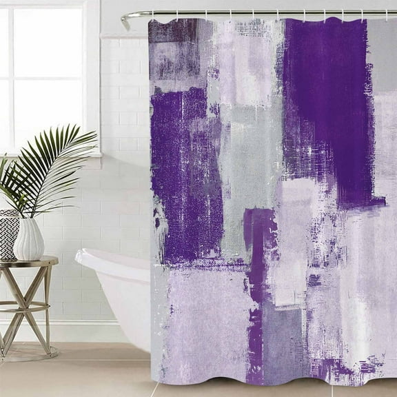 Modern Oil Painting Waterproof Fabric Shower Curtain, Purple Grey Abstract Graffiti Art Shower Curtain for Bathroom Curtains Bathtubs Hotel Washable Shower Curtains with 12 Hooks Extra Long 72x84
