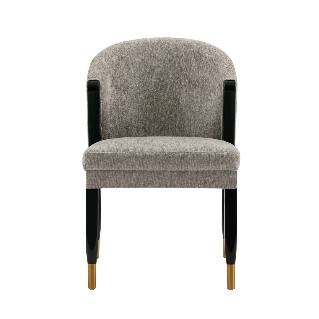 Stone Gray Boucle Upholstered Side Chair with Elm Wood Legs