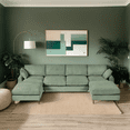 thumbnail image 1 of Modern Olive Green Corduroy Modular Sectional Sofa Set – U/L-Shaped Convertible, 6-Seater with Contoured Cushions & Oversized Footstool for Small Spaces, 1 of 9