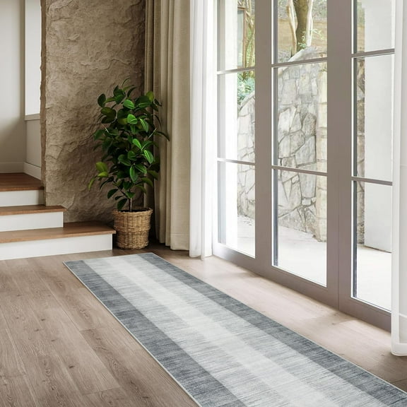 Modern Ombre Carpet Runners for Hallway 12ft, Washable Ultra-Thin Non Slip Kitchen Runner, Gray Print Stain Resistant Home Decor for Bedroom Bathroom