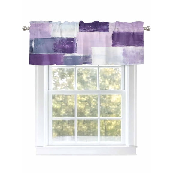Modern Ombre Curtain Valances for Windows, Purple Gray Texture Window Valances, Window Treatment Rod Pocket Valance Curtains for Living Room/Kitchen/Bedroom/Bathroom, 54x18inch