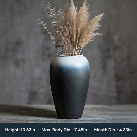 Modern Ombre Gradient Ceramic Vase | 10.6" Tall Decorative Flower Vase for Home Decor, Living Room, Entryway | Matte Finish, White to Dark Gray