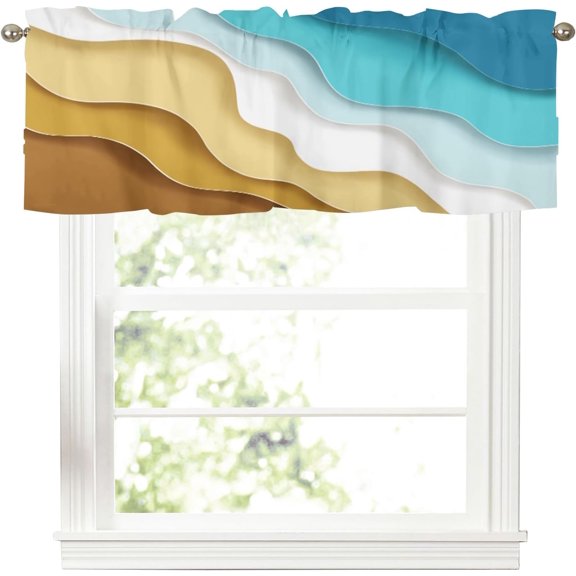 Modern Ombre Stripes Boho kitchen Curtains Valances for Windows Blue Turquoise Brown Grey Mid Century Valance Rod Pocket Window Curtain 1 Panel for Spring Summer Window Treatment Decorations 54x18inch