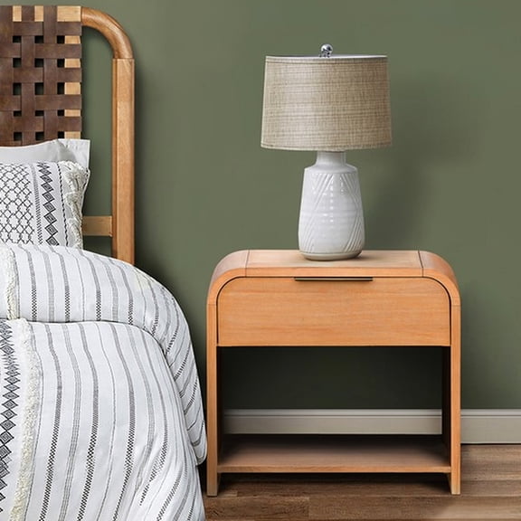 Modern One Drawer Nightstand With Stable Motion And Style Mid-century Waterfall Ample Storage