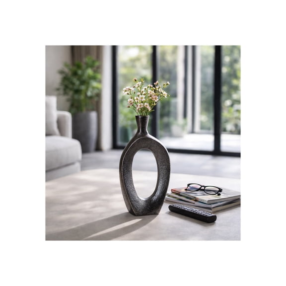 Modern Open Cut-Out Bud Vase for Living Room Decor - Decorative Tall Flower Vase for House, Bedroom, or Dining Room Table - Elevated Home Decor Accent for Office or Shelf Display - 8", Black & Silver