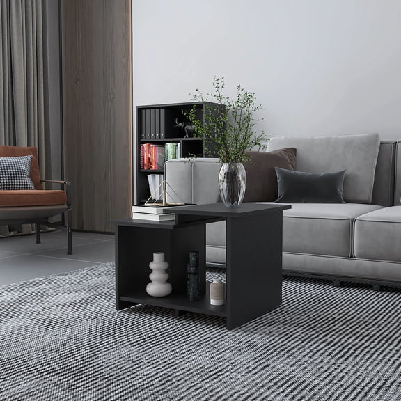 Modern Open Storage Coffee Table With Rectangular Form - Black For Home Perpetual Shelving