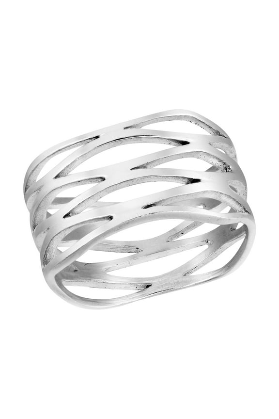Modern Open Wavy Wire Band Coil Wrap Sterling Silver Ring-7
