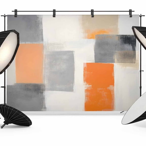 Modern Orange Beige Grey Backdrop for Photoshoot,Photography Photo Studio Background Wall Backdrop,Abstract Geometric Oil Painting Back Drop Banner Panel for Portraits Wedding Live Streaming 7x5Ft