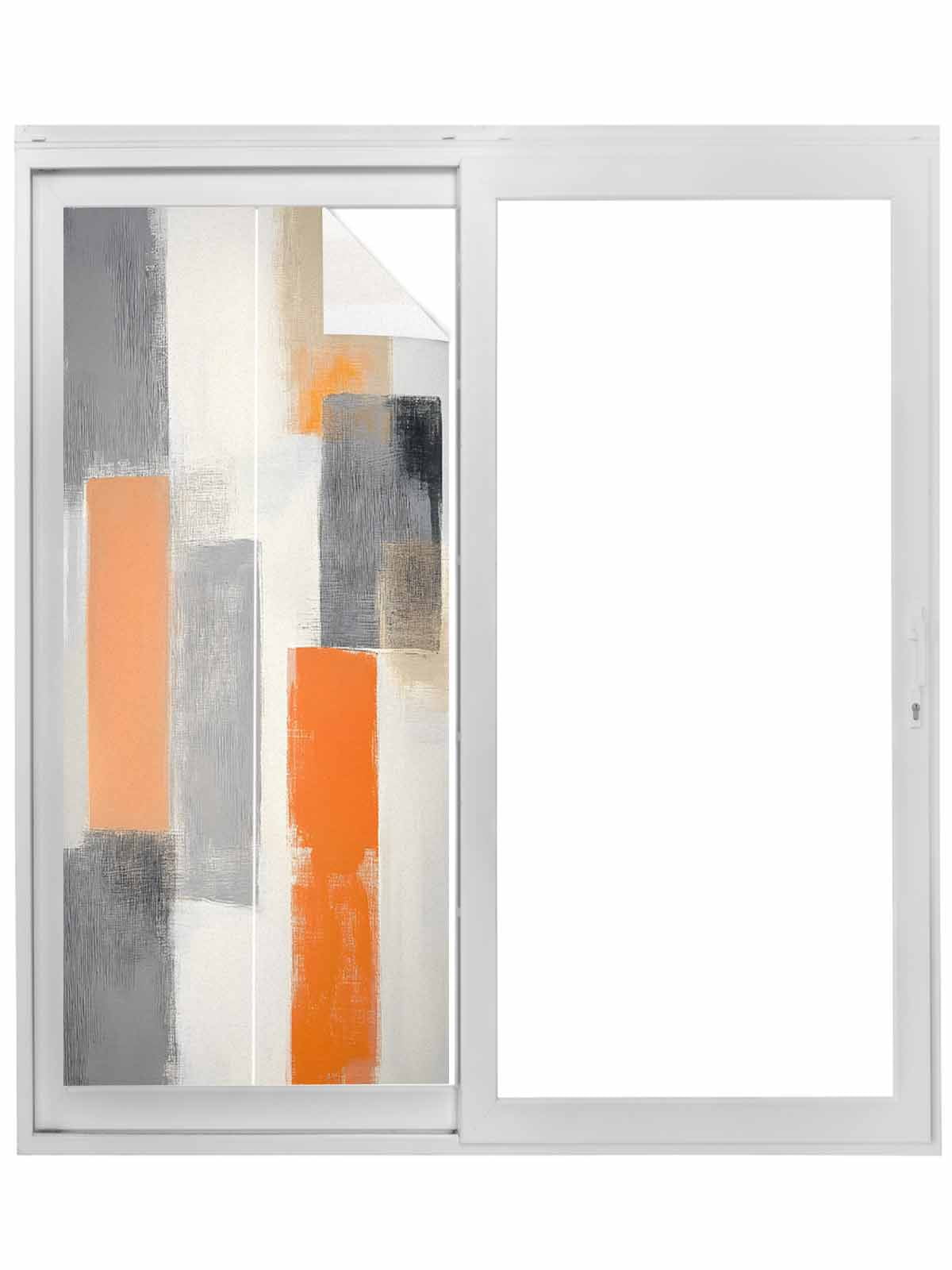 Modern Orange Beige Grey Window Privacy Film, Abstract Geometric Oil Painting Static Cling UV Sun Blocking Tint Film Heat Control Windows Films for Bedroom Bathroom, Window Stickers 29.5"x78.7"
