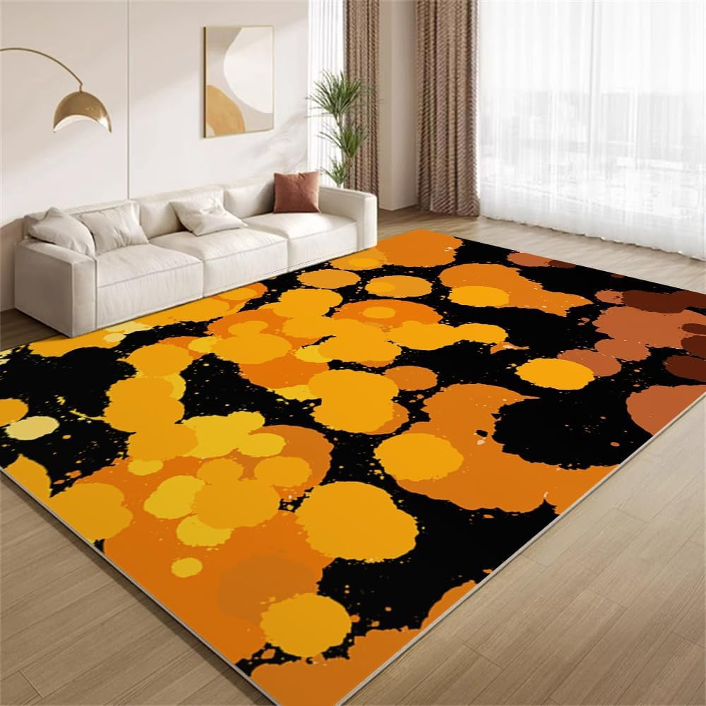 Modern Orange Black Area Rugs Paint Graffiti Rugs Soft Non Slip ...