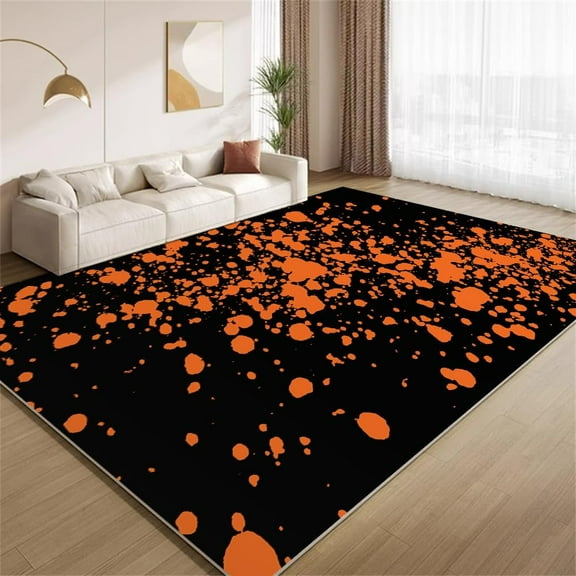 Modern Orange Black Rug 2x3ft Area Rugs Burnt Orange Paint Graffiti Rugs Soft Non Slip Washable Non Shedding Indoor Carpet for Living Room Bedroom Home Entrance Foyer Decor