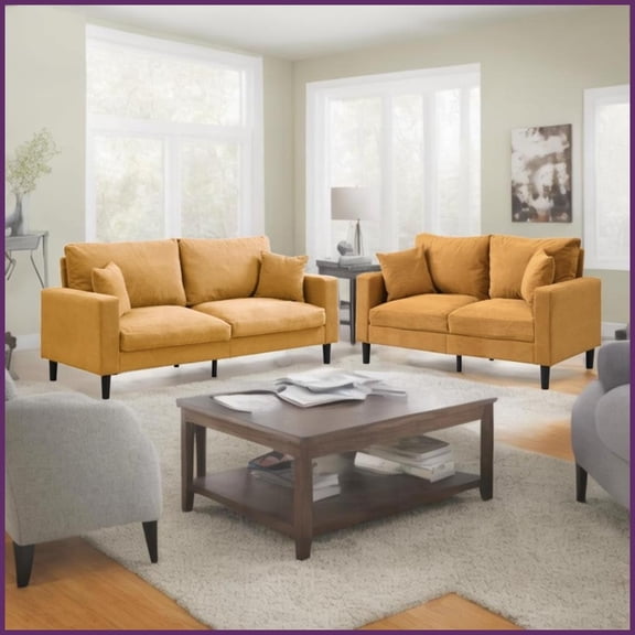 Modern Orange Corduroy 2-Piece Sofa Set 3-Seater + 2-Seater for Compact Living Spaces