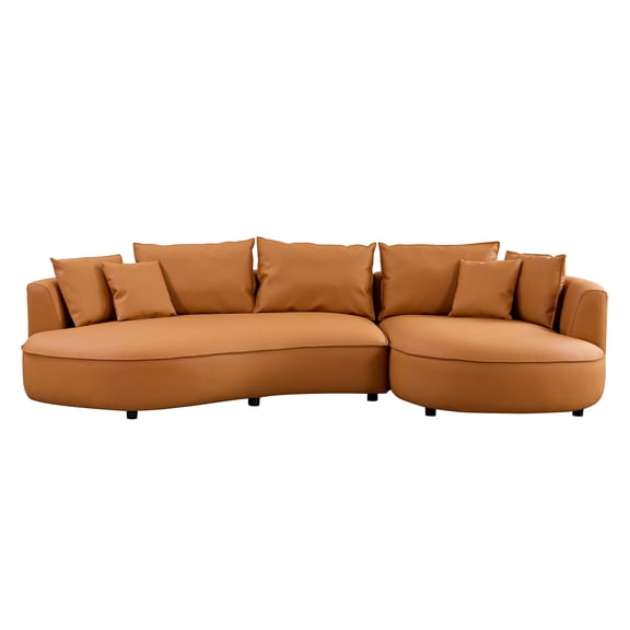 Modern Orange Eco-Leather Curved Sectional Sofa - 5-Seat Upholstered Couch for Living Room, Apartment, Office - 128.74"W, Durable Wood Frame, Plush Comfort