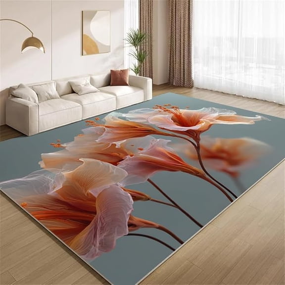 Modern Orange Floral Area Rugs 3D Artistic Flower Rugs Soft Washable Non Slip Carpet for Teens Boys Girls Kids Room Living Room Bedroom Entry Floor Mats 2 x 3ft
