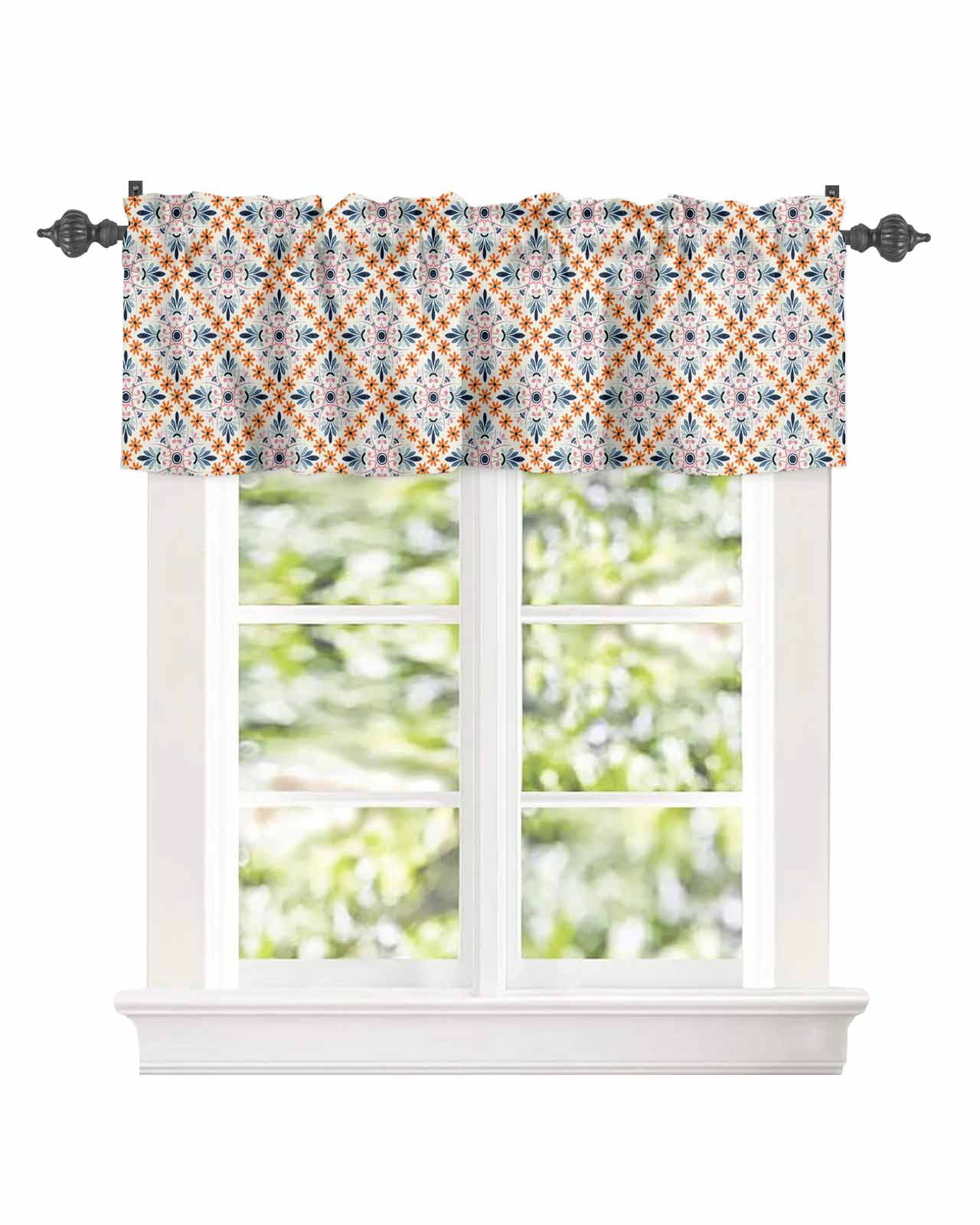 Modern Orange Flower Antique Pattern Window Valances for Kitchen,Rod ...