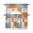 thumbnail image 1 of Modern Orange Grey Kitchen Curtains Swag Valance and Tier Curtains Set 24 Inch Length, Abstract Oil Painting Art Rod Pocket Drape Panels Pair Swag Curtain for Bathroom/Cafe/Window, 1 of 6