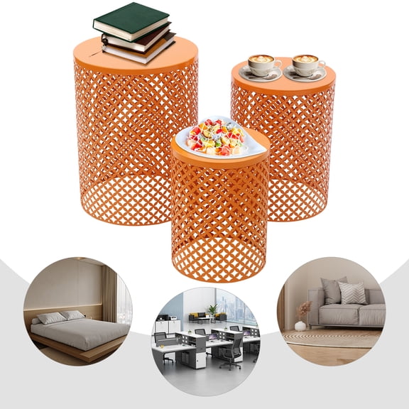 Modern Orange Iron Outdoor Side Table, 3*Side Tables Metal Frame Accent Table, Orange Modern End Table