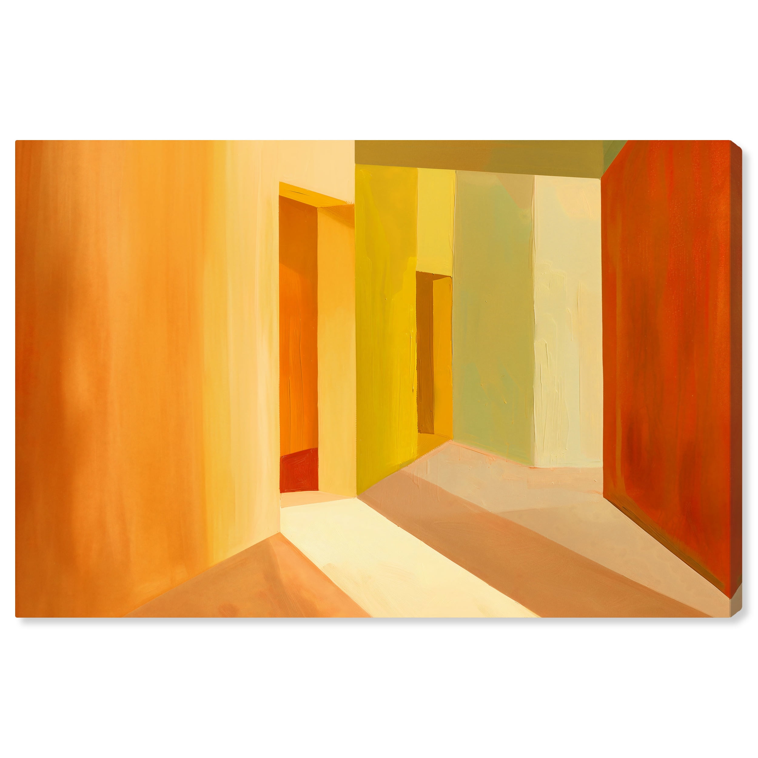 Modern Orange and Yellow Geometric Abstract Canvas Wall Art, 15" x 10"