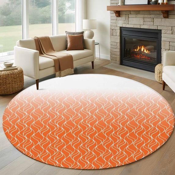 Modern Orange Round Area Rug 6Ft Washable Circle Rugs for Bathroom Office, Abstract Ombre Geometric Morocco Non-Slip Carpet Floor Mats Indoor Outdoor Carpet Runner Aesthetic Home Decor